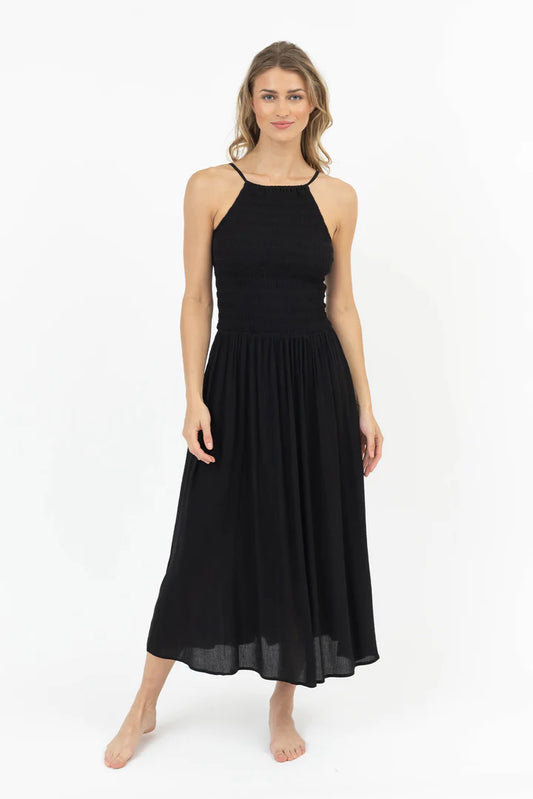 KOY RESORT  Miami Luxe High Neck Midi Dress - Black