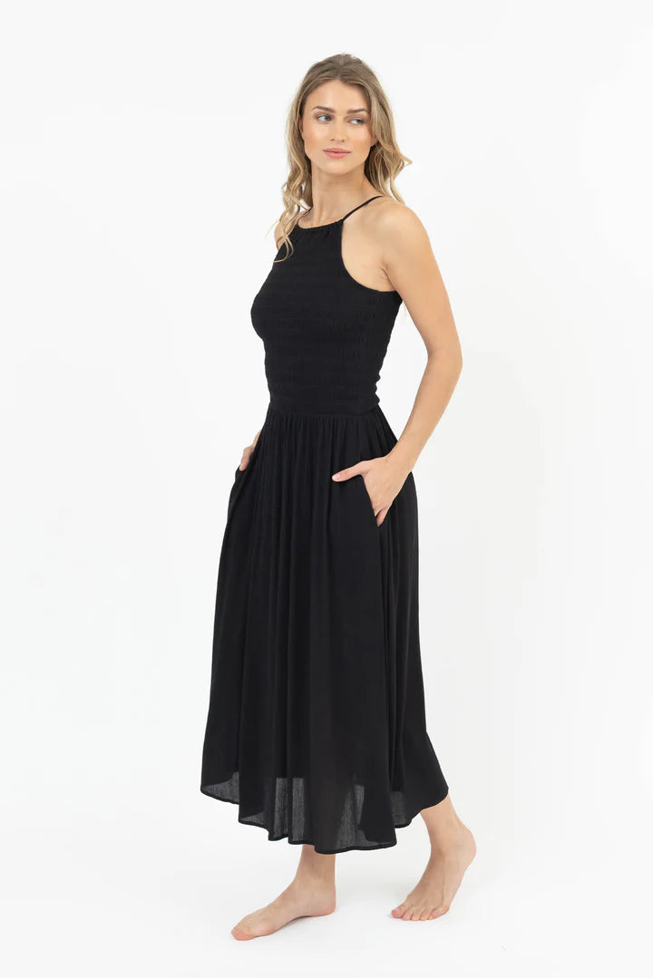 KOY RESORT  Miami Luxe High Neck Midi Dress - Black