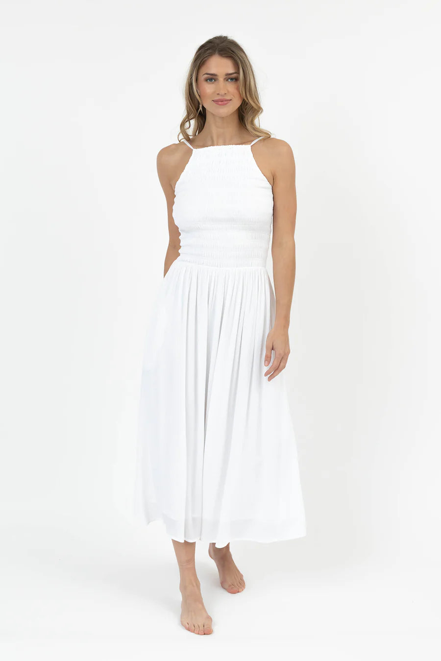 KOY RESORT  Miami Luxe High Neck Midi Dress - White