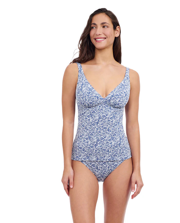 GOTTEX Plumeria D-Cup Textured V-Neck Tankini Top - Jeans White
