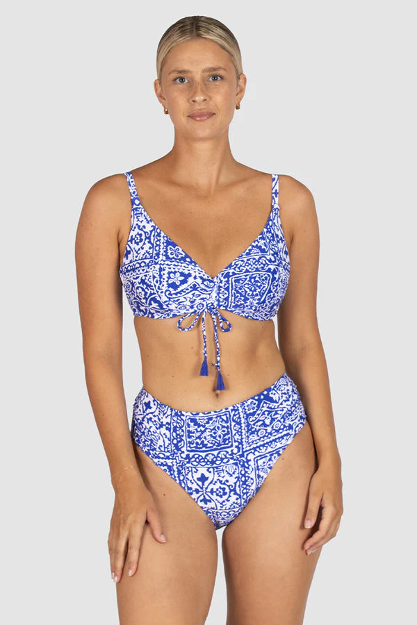 BAKU Havana Ruched Side Mid Bikini Bottom - Denim
