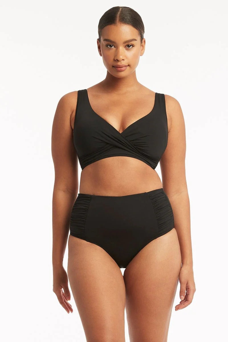 SEA LEVEL SWIM Eco Essentials High Waist Gathered Side Pant - Black (Online Only)