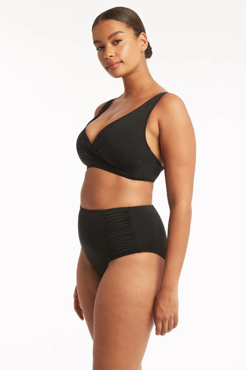 SEA LEVEL SWIM Eco Essentials High Waist Gathered Side Pant - Black (Online Only)