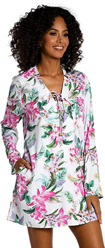 LA BLANCA Mystic Palms Lace Up Tunic Swimsuit Cover Up