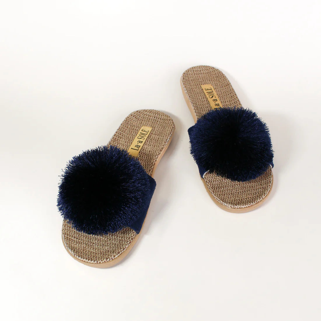 LA-A SOLE Pom Pom Slides | Navy