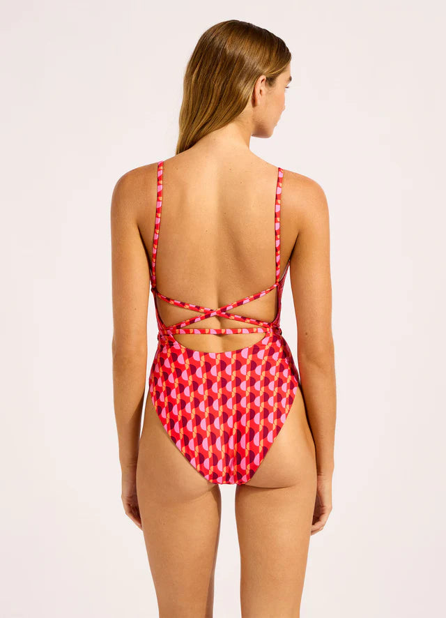 SEAFOLLY Sorrento Reversible Square Neck One Piece Swimsuit - Flame