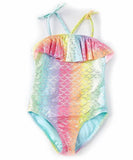 ANGEL BEACH Blue & Pink Rainbow Ombré Mermaid Scale One-Piece - Girls