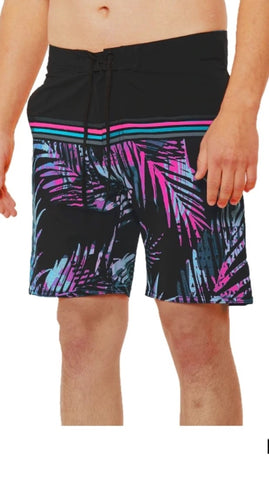 Burnside Leaf Stretch Board Shorts- Black