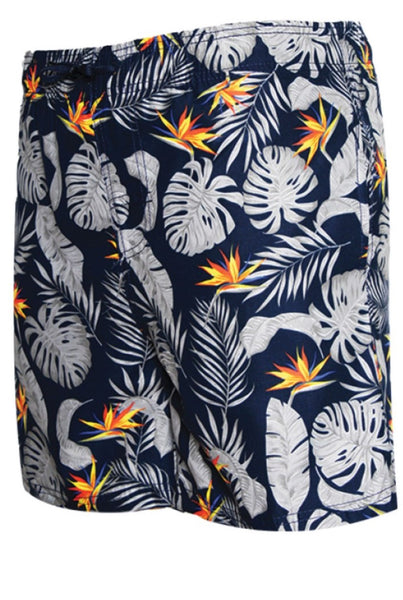 Burnside Orange and Navy- Leaf Board Shorts- Grey