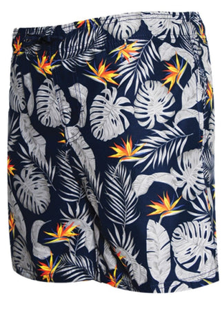 Burnside Orange and Navy- Leaf Board Shorts- Grey