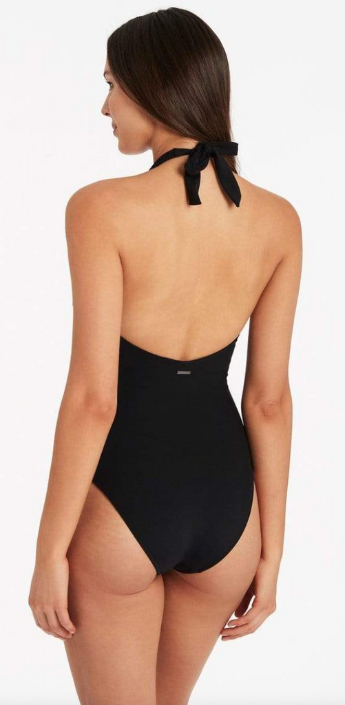 SEA LEVEL SWIM DARK ROMANCE PLUNGE ONE PIECE- BLACK