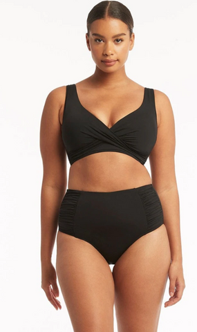 SEA LEVEL SWIM ESSENTIALS CROSS FRONT BRA TOP- BLACK