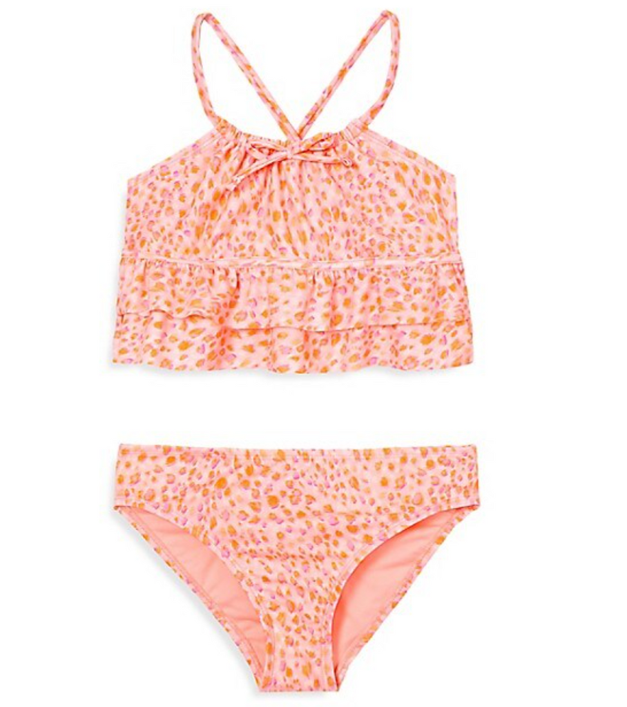 ANGEL BEACH Girl's Soft Safari Double-Ruffle Tankini 2-Piece Swim Set