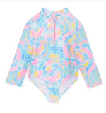 ANGEL BEACH Long Sleeve Quarter-Zip Summer Splash Tie-Dye Rash Guard 1PC