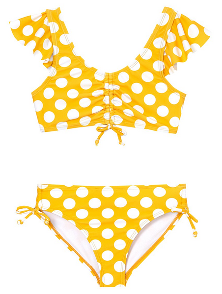 ANGEL BEACH Yellow & White Polka Dot Bikini - Girls