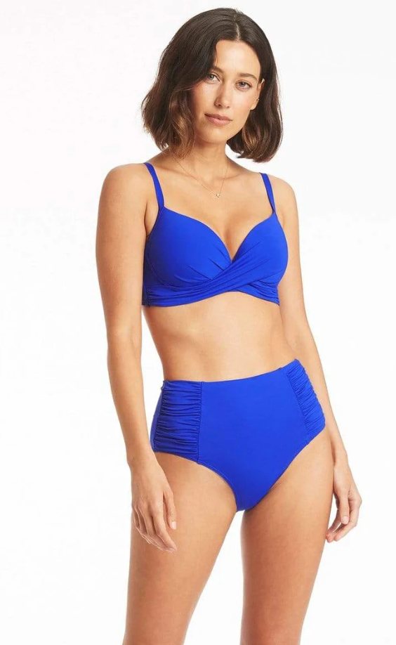 SEA LEVEL SWIM Eco Essentials Cross Front Moulded Cup Underwire Bra- Cobalt