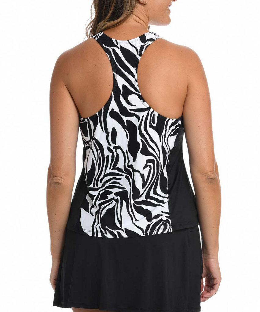24th & Ocean Black & White Zebra Racerback Tankini Top