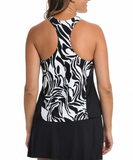 24th & Ocean Black & White Zebra Racerback Tankini Top