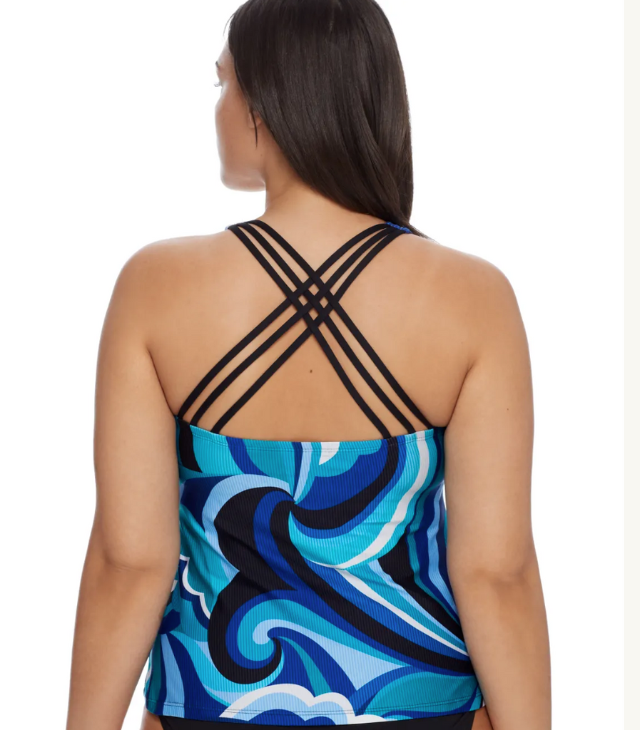 24th & Ocean Swirl Beach Cross-Back Underwire Tankini Top