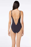 BLEU ROD BEATTIE KORE ONE PIECE HIGH NECK LACE DOWN SWIMSUIT Chocolate Truffle