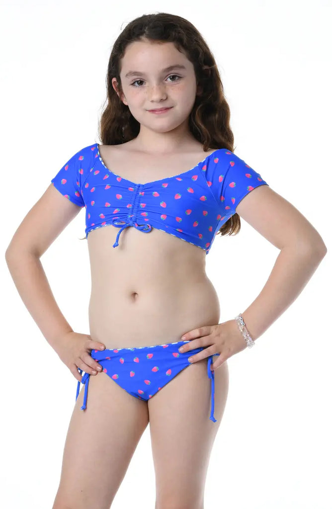 Hobie Girls Kids' Strawberry Ruched Reversible Two-Piece Swimsuit