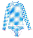 Hobie Girls Strawberry Fields Gingham Long Sleeve Rash Guard Two-Piece Swimsuit