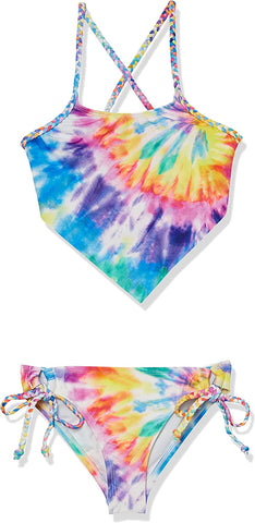 Hobie Girls Tie-Dye Braided Trim Hankini Two-Piece Swimsuit