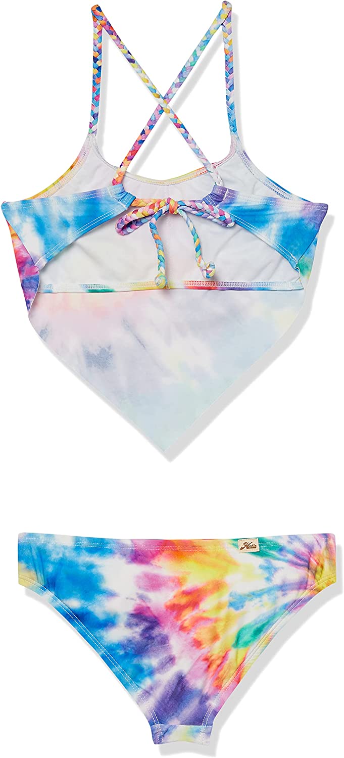 Hobie Girls Tie-Dye Braided Trim Hankini Two-Piece Swimsuit